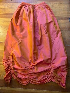 David Meister Orange-Red sharkskin fabric Gathered Hem Maxi Skirt